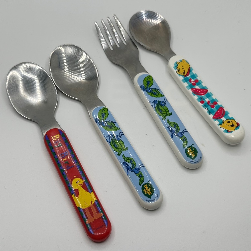 Vintage Disney Winnie the Pooh A Bugs Life Sesame Street Big Bird Flatware Set